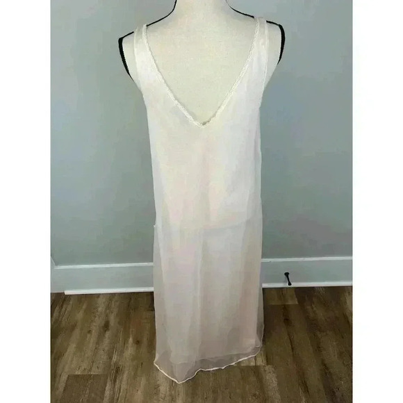 Vtg Val Mode Floor Length Rose Nightgown Pink Chiffon Slip Dress Sleeveless S - Picture 6 of 15